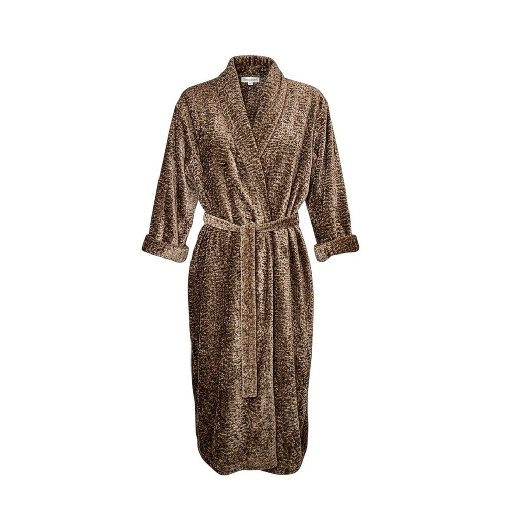 Cabernet Women's XL Brown Crushed Velvet Long Robe Belted Shawl Collar Vintage